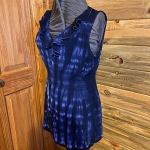 Unity blue tie died sleeveless top with ruffle